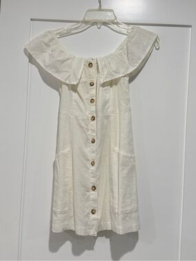 Abercrombie & Fitch Cream Off-Shoulder Button-Front Mini Dress